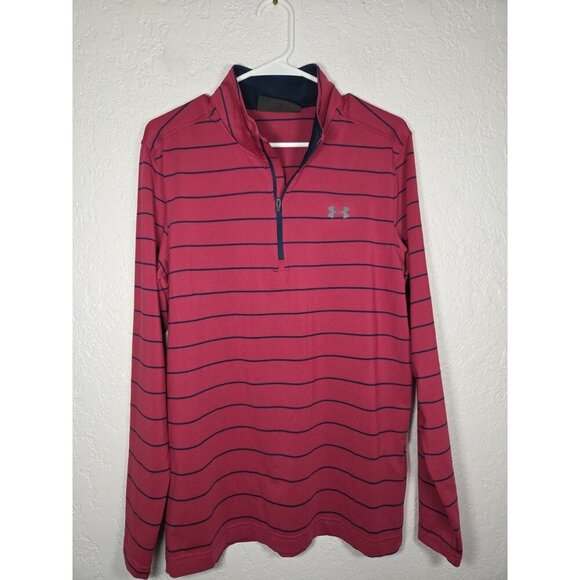 Under Armour Women's Small UA Tech Loose Fit 1/2 Zip Striped Pink Blue - Picture 1 of 6